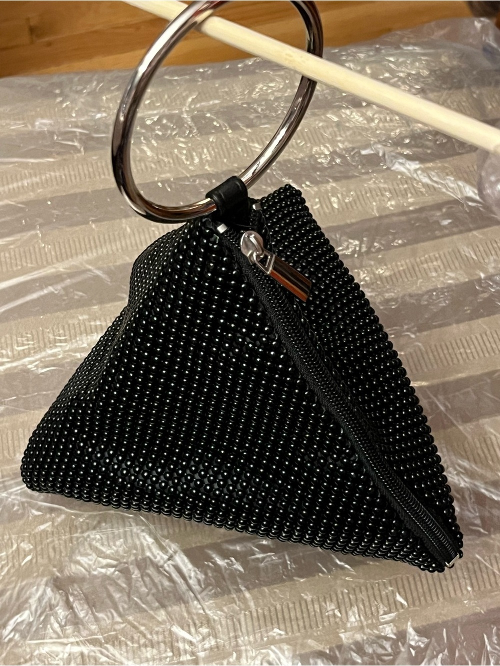 Jessica McClintock-Black Beaded Pyramid Keyring Pouch - Women Bags
